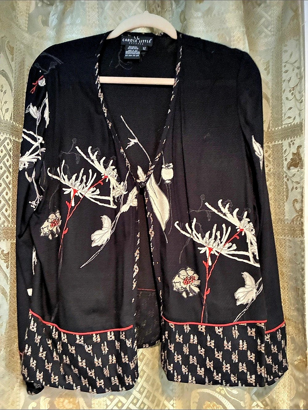 Carole Little Floral Print Vest Black & Red vintage